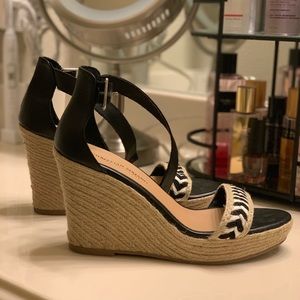 Christian Siriano leather and woven wedge sandals
